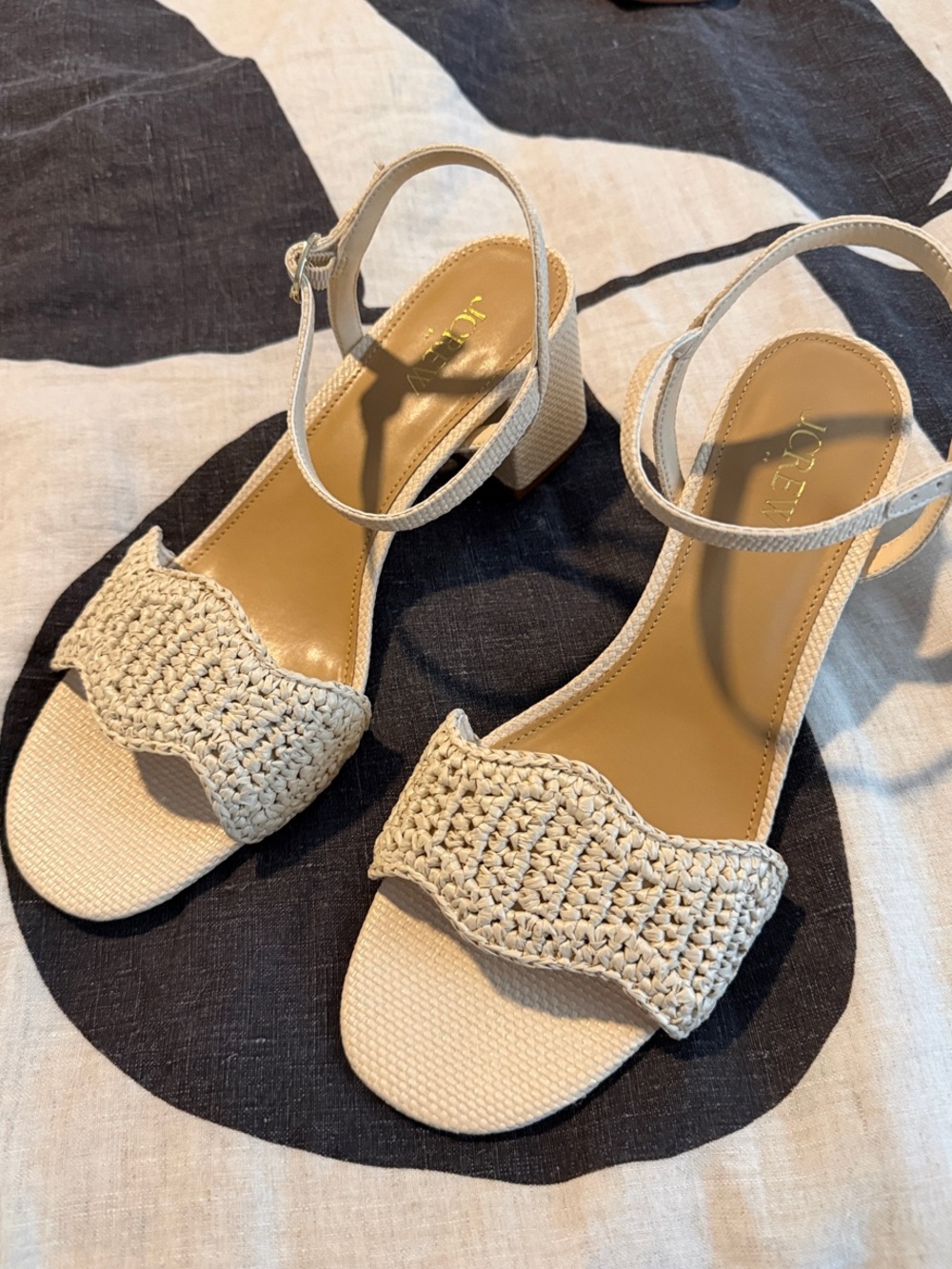 J. Crew Factory Cream Woven Block Heel Sandals
